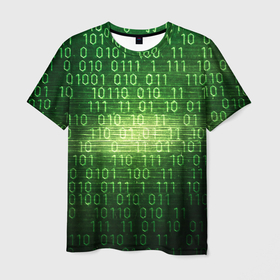 Мужская футболка 3D с принтом Двоичный код в Новосибирске, 100% полиэфир | прямой крой, круглый вырез горловины, длина до линии бедер | Тематика изображения на принте: it | двоичный код | информация | код | кодерам | кодеру | программирование | программисту | технологии