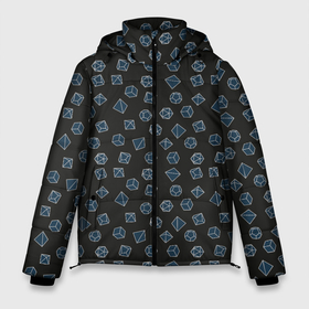 Мужская зимняя куртка 3D с принтом Дайсы D&D в Новосибирске, верх — 100% полиэстер; подкладка — 100% полиэстер; утеплитель — 100% полиэстер | длина ниже бедра, свободный силуэт Оверсайз. Есть воротник-стойка, отстегивающийся капюшон и ветрозащитная планка. 

Боковые карманы с листочкой на кнопках и внутренний карман на молнии. | board games | d20 | dd | dungeons  dragons | дайсы | кубик | кубики | настолки | настольные игры | подземелья и драконы