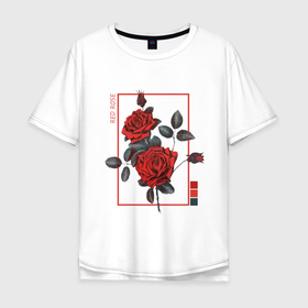 Мужская футболка хлопок Oversize с принтом Red Rose в Екатеринбурге, 100% хлопок | свободный крой, круглый ворот, “спинка” длиннее передней части | flowers | wisteria flowers | букет | природа | растения | ретро | роза | цветок | цветы