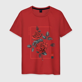 Мужская футболка хлопок с принтом Red Rose в Курске, 100% хлопок | прямой крой, круглый вырез горловины, длина до линии бедер, слегка спущенное плечо. | flowers | wisteria flowers | букет | природа | растения | ретро | роза | цветок | цветы