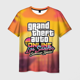 Мужская футболка 3D с принтом GTA Online: Los Santos в Курске, 100% полиэфир | прямой крой, круглый вырез горловины, длина до линии бедер | auto | game | grand | gta | gta5 | los santos | rockstar | theft | гта | гта5 | игра | лос сантос | майкл | онлайн | рокстар | тревор | франклин
