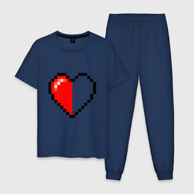 Мужская пижама хлопок с принтом Майнкрафт серце в Курске, 100% хлопок | брюки и футболка прямого кроя, без карманов, на брюках мягкая резинка на поясе и по низу штанин
 | Тематика изображения на принте: minecraft | любовь | майнкрафт | пиксель | половинка | сердце