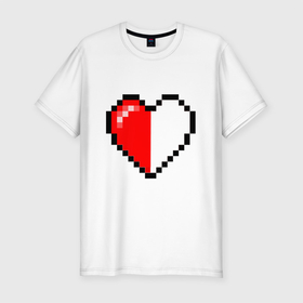 Мужская футболка хлопок Slim с принтом Майнкрафт серце в Тюмени, 92% хлопок, 8% лайкра | приталенный силуэт, круглый вырез ворота, длина до линии бедра, короткий рукав | minecraft | любовь | майнкрафт | пиксель | половинка | сердце