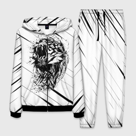Мужской костюм 3D с принтом Тигр Tiger в Екатеринбурге, 100% полиэстер | Манжеты и пояс оформлены тканевой резинкой, двухслойный капюшон со шнурком для регулировки, карманы спереди | Тематика изображения на принте: black | lion | tiger | white | белая | клыки | кот | котик | кошка | лев | полосы | светлая | тигр | чб | черная | черно белая