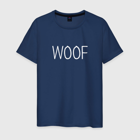 Мужская футболка хлопок с принтом Woof белый в Кировске, 100% хлопок | прямой крой, круглый вырез горловины, длина до линии бедер, слегка спущенное плечо. | woof | животные | звери | надпись | пёс | песокафе | питомцы | собака | собаки | собачка | щенок