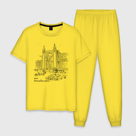 Мужская пижама хлопок с принтом Воронцовский дворец в Тюмени, 100% хлопок | брюки и футболка прямого кроя, без карманов, на брюках мягкая резинка на поясе и по низу штанин
 | crimea | алупка | алушта | достопримечательности крыма | крым | юбк | ялта