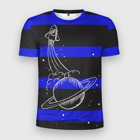 Мужская футболка 3D Slim с принтом Космос в Тюмени, 100% полиэстер с улучшенными характеристиками | приталенный силуэт, круглая горловина, широкие плечи, сужается к линии бедра | Тематика изображения на принте: космос | планета | ракета | сатурн