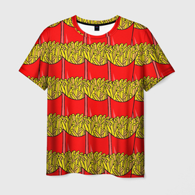 Мужская футболка 3D с принтом ФРИ в Петрозаводске, 100% полиэфир | прямой крой, круглый вырез горловины, длина до линии бедер | food | fries | pattern | еда | картошка | мак | макдональдс | паттерн | фри