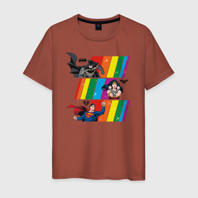 Мужская футболка хлопок с принтом Justice League Rainbow , 100% хлопок | прямой крой, круглый вырез горловины, длина до линии бедер, слегка спущенное плечо. | batman | dc pride | justice league | pride | superman | vdosadir | wonder woman | бэтмен | лига справедливости | прайд | радуга