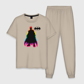 Мужская пижама хлопок с принтом Rainbow Batman в Санкт-Петербурге, 100% хлопок | брюки и футболка прямого кроя, без карманов, на брюках мягкая резинка на поясе и по низу штанин
 | Тематика изображения на принте: batman | dc pride | justice league | pride | vdosadir | бэтмен | лига справедливости | прайд | радуга