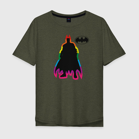 Мужская футболка хлопок Oversize с принтом Rainbow Batman в Санкт-Петербурге, 100% хлопок | свободный крой, круглый ворот, “спинка” длиннее передней части | batman | dc pride | justice league | pride | vdosadir | бэтмен | лига справедливости | прайд | радуга