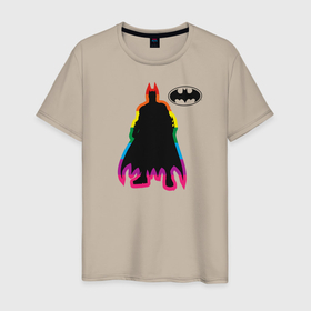 Мужская футболка хлопок с принтом Rainbow Batman в Белгороде, 100% хлопок | прямой крой, круглый вырез горловины, длина до линии бедер, слегка спущенное плечо. | Тематика изображения на принте: batman | dc pride | justice league | pride | vdosadir | бэтмен | лига справедливости | прайд | радуга