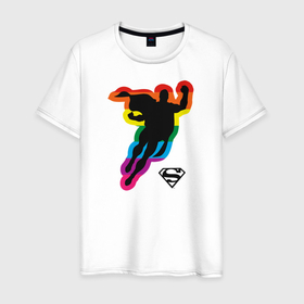 Мужская футболка хлопок с принтом Superman в Екатеринбурге, 100% хлопок | прямой крой, круглый вырез горловины, длина до линии бедер, слегка спущенное плечо. | dc pride | justice league | pride | superman | vdosadir | лига справедливости | прайд | радуга | супермен