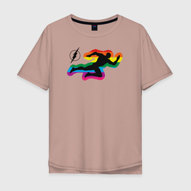 Мужская футболка хлопок Oversize с принтом Rainbow Flash в Санкт-Петербурге, 100% хлопок | свободный крой, круглый ворот, “спинка” длиннее передней части | Тематика изображения на принте: dc pride | flash | justice league | pride | vdosadir | лига справедливости | прайд | радуга | флэш