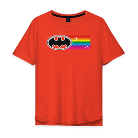 Мужская футболка хлопок Oversize с принтом Batman Rainbow Logo в Тюмени, 100% хлопок | свободный крой, круглый ворот, “спинка” длиннее передней части | batman | dc pride | justice league | pride | vdosadir | бэтмен | лига справедливости | прайд | радуга