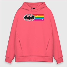 Мужское худи Oversize хлопок с принтом Batman Rainbow Logo в Курске, френч-терри — 70% хлопок, 30% полиэстер. Мягкий теплый начес внутри —100% хлопок | боковые карманы, эластичные манжеты и нижняя кромка, капюшон на магнитной кнопке | Тематика изображения на принте: batman | dc pride | justice league | pride | vdosadir | бэтмен | лига справедливости | прайд | радуга