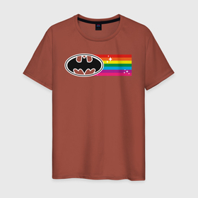 Мужская футболка хлопок с принтом Batman Rainbow Logo в Белгороде, 100% хлопок | прямой крой, круглый вырез горловины, длина до линии бедер, слегка спущенное плечо. | batman | dc pride | justice league | pride | vdosadir | бэтмен | лига справедливости | прайд | радуга