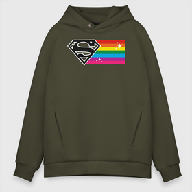 Мужское худи Oversize хлопок с принтом Superman Rainbow Logo в Петрозаводске, френч-терри — 70% хлопок, 30% полиэстер. Мягкий теплый начес внутри —100% хлопок | боковые карманы, эластичные манжеты и нижняя кромка, капюшон на магнитной кнопке | dc pride | justice league | pride | superman | vdosadir | лига справедливости | прайд | радуга | супермен