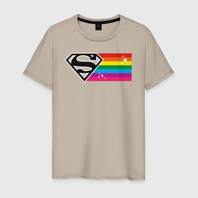 Мужская футболка хлопок с принтом Superman Rainbow Logo в Белгороде, 100% хлопок | прямой крой, круглый вырез горловины, длина до линии бедер, слегка спущенное плечо. | Тематика изображения на принте: dc pride | justice league | pride | superman | vdosadir | лига справедливости | прайд | радуга | супермен