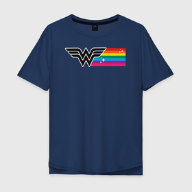 Мужская футболка хлопок Oversize с принтом Wonder Woman Rainbow Logo в Тюмени, 100% хлопок | свободный крой, круглый ворот, “спинка” длиннее передней части | Тематика изображения на принте: dc pride | justice league | pride | vdosadir | wonder woman | лига справедливости | прайд | радуга | чудо женщина