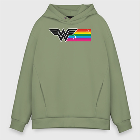 Мужское худи Oversize хлопок с принтом Wonder Woman Rainbow Logo в Новосибирске, френч-терри — 70% хлопок, 30% полиэстер. Мягкий теплый начес внутри —100% хлопок | боковые карманы, эластичные манжеты и нижняя кромка, капюшон на магнитной кнопке | Тематика изображения на принте: dc pride | justice league | pride | vdosadir | wonder woman | лига справедливости | прайд | радуга | чудо женщина