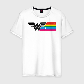 Мужская футболка хлопок с принтом Wonder Woman Rainbow Logo в Новосибирске, 100% хлопок | прямой крой, круглый вырез горловины, длина до линии бедер, слегка спущенное плечо. | Тематика изображения на принте: dc pride | justice league | pride | vdosadir | wonder woman | лига справедливости | прайд | радуга | чудо женщина