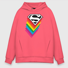 Мужское худи Oversize хлопок с принтом Superman Logo в Санкт-Петербурге, френч-терри — 70% хлопок, 30% полиэстер. Мягкий теплый начес внутри —100% хлопок | боковые карманы, эластичные манжеты и нижняя кромка, капюшон на магнитной кнопке | Тематика изображения на принте: dc pride | justice league | pride | superman | vdosadir | лига справедливости | прайд | радуга | супермен