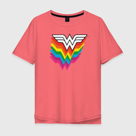 Мужская футболка хлопок Oversize с принтом Wonder Woman Logo в Тюмени, 100% хлопок | свободный крой, круглый ворот, “спинка” длиннее передней части | dc pride | justice league | pride | vdosadir | wonder woman | лига справедливости | прайд | радуга | чудо женщина