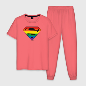 Мужская пижама хлопок с принтом Superman Logo в Рязани, 100% хлопок | брюки и футболка прямого кроя, без карманов, на брюках мягкая резинка на поясе и по низу штанин
 | dc pride | justice league | pride | superman | vdosadir | лига справедливости | прайд | радуга | супермен