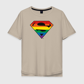Мужская футболка хлопок Oversize с принтом Superman Logo в Екатеринбурге, 100% хлопок | свободный крой, круглый ворот, “спинка” длиннее передней части | dc pride | justice league | pride | superman | vdosadir | лига справедливости | прайд | радуга | супермен