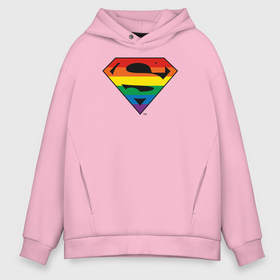 Мужское худи Oversize хлопок с принтом Superman Logo в Санкт-Петербурге, френч-терри — 70% хлопок, 30% полиэстер. Мягкий теплый начес внутри —100% хлопок | боковые карманы, эластичные манжеты и нижняя кромка, капюшон на магнитной кнопке | dc pride | justice league | pride | superman | vdosadir | лига справедливости | прайд | радуга | супермен