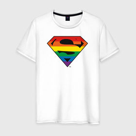 Мужская футболка хлопок с принтом Superman Logo в Петрозаводске, 100% хлопок | прямой крой, круглый вырез горловины, длина до линии бедер, слегка спущенное плечо. | Тематика изображения на принте: dc pride | justice league | pride | superman | vdosadir | лига справедливости | прайд | радуга | супермен