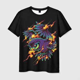 Мужская футболка 3D с принтом Огненная Сова в Белгороде, 100% полиэфир | прямой крой, круглый вырез горловины, длина до линии бедер | искры | огонь | потерялся | птица | сова
