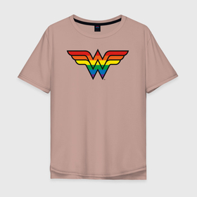 Мужская футболка хлопок Oversize с принтом Wonder Woman Logo в Новосибирске, 100% хлопок | свободный крой, круглый ворот, “спинка” длиннее передней части | Тематика изображения на принте: dc pride | justice league | pride | vdosadir | wonder woman | лига справедливости | прайд | радуга | чудо женщина