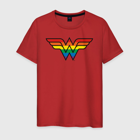 Мужская футболка хлопок с принтом Wonder Woman Logo в Новосибирске, 100% хлопок | прямой крой, круглый вырез горловины, длина до линии бедер, слегка спущенное плечо. | Тематика изображения на принте: dc pride | justice league | pride | vdosadir | wonder woman | лига справедливости | прайд | радуга | чудо женщина