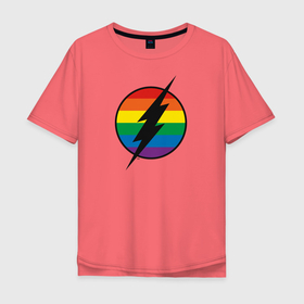 Мужская футболка хлопок Oversize с принтом Flash Logo в Екатеринбурге, 100% хлопок | свободный крой, круглый ворот, “спинка” длиннее передней части | dc pride | flash | justice league | pride | vdosadir | лига справедливости | прайд | радуга | флэш