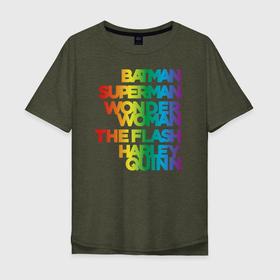 Мужская футболка хлопок Oversize с принтом Justice League Rainbow в Белгороде, 100% хлопок | свободный крой, круглый ворот, “спинка” длиннее передней части | batman | dc pride | flash | harley quinn | justice league | pride | superman | vdosadir | wonder woman | бэтмен | лига справедливости | прайд | радуга