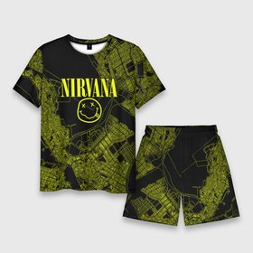 Мужской костюм с шортами 3D с принтом Nirvana | Нирвана ,  |  | Тематика изображения на принте: kurt cobain | nirvana | rock | smile | гранж | курт кобейн | нирвана | рок | смайл