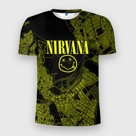 Мужская футболка 3D Slim с принтом Nirvana | Нирвана в Тюмени, 100% полиэстер с улучшенными характеристиками | приталенный силуэт, круглая горловина, широкие плечи, сужается к линии бедра | kurt cobain | nirvana | rock | smile | гранж | курт кобейн | нирвана | рок | смайл