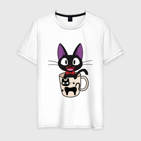 Мужская футболка хлопок с принтом Cat Jiji в Белгороде, 100% хлопок | прямой крой, круглый вырез горловины, длина до линии бедер, слегка спущенное плечо. | cat | ghibli | jiji | totoro | анимация | аниме | гибли | китти | кот | котенок | кошка | миядзаки | мур | мяу | тоторо