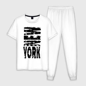 Мужская пижама хлопок с принтом New York в Екатеринбурге, 100% хлопок | брюки и футболка прямого кроя, без карманов, на брюках мягкая резинка на поясе и по низу штанин
 | Тематика изображения на принте: city | megapolis | new york | usa | город | мегаполис | нью йорк | сша