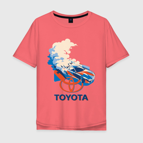 Мужская футболка хлопок Oversize с принтом Toyota Drift в Новосибирске, 100% хлопок | свободный крой, круглый ворот, “спинка” длиннее передней части | drift | silvia | supra | toyota | гонка | гоночная машина | дрифт | логотип tayota | сильвия | супра | тайота | тойота