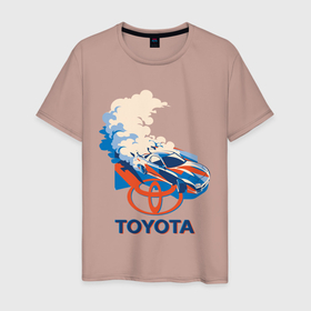 Мужская футболка хлопок с принтом Toyota Drift в Новосибирске, 100% хлопок | прямой крой, круглый вырез горловины, длина до линии бедер, слегка спущенное плечо. | drift | silvia | supra | toyota | гонка | гоночная машина | дрифт | логотип tayota | сильвия | супра | тайота | тойота