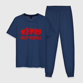 Мужская пижама хлопок с принтом Deep Purple в Белгороде, 100% хлопок | брюки и футболка прямого кроя, без карманов, на брюках мягкая резинка на поясе и по низу штанин
 | deep purple | альбом | гловер | группа | дееп | деп | ди | дип | диперпл | дипперпл | иэн гиллан | иэн пэйс | лого | логотип | метал | морс | пепл | перпл | прогрессивный | психоделический | рок | символ | хард
