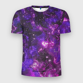 Мужская футболка 3D Slim с принтом Галактика , 100% полиэстер с улучшенными характеристиками | приталенный силуэт, круглая горловина, широкие плечи, сужается к линии бедра | colors | cosmic | stars | yellow | брызги | звезды | краски | планета | разводы красок