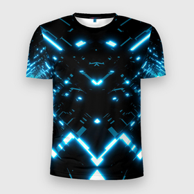 Мужская футболка 3D Slim с принтом Neon Lights в Санкт-Петербурге, 100% полиэстер с улучшенными характеристиками | приталенный силуэт, круглая горловина, широкие плечи, сужается к линии бедра | Тематика изображения на принте: blue | cyberpunk2077 | girl | neon | неон | неоновая