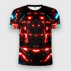 Мужская футболка 3D спортивная с принтом Neon Lights в Екатеринбурге, 100% полиэстер с улучшенными характеристиками | приталенный силуэт, круглая горловина, широкие плечи, сужается к линии бедра | Тематика изображения на принте: blue | cyberpunk2077 | girl | neon | неон | неоновая