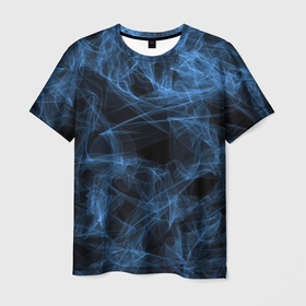 Мужская футболка 3D с принтом Синяя паутина в Кировске, 100% полиэфир | прямой крой, круглый вырез горловины, длина до линии бедер | colors | cosmic | stars | yellow | брызги | звезды | краски | планета | разводы красок