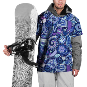 Накидка на куртку 3D с принтом ВОСТОЧНЫЙ УЗОР , 100% полиэстер |  | восток | гжель | красивый | природа | синий | сказка | узор | фиолетовый | цветы