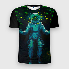 Мужская футболка 3D Slim с принтом Астронавт в Курске, 100% полиэстер с улучшенными характеристиками | приталенный силуэт, круглая горловина, широкие плечи, сужается к линии бедра | Тематика изображения на принте: астронавт | бабочки | вселенная | горы | космонавт | космос | красота | скафандр